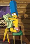 blue_hair marge_simpson pearls stockings tagme the_simpsons yellow_skin