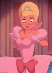  4gifs blond blond_hair breasts charlotte_la_bouff disney dress_pull elbow_gloves gif hair lipstick shirt_pull the_princess_and_the_frog 
