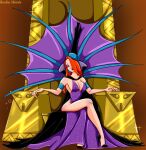 bare_legs blue_armband cape cleavage cosplay disney erect_nipples_under_clothes high_heels insanely_hot jessica_rabbit legs lips lipstick long_orange_hair mshowllet nipples_visible_through_clothing pokies purple_dress purple_eyeshadow red_lipstick sitting_on_throne teeth the_emperor&#039;s_new_groove thighs throne who_framed_roger_rabbit yzma yzma_(cosplay)