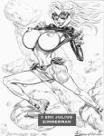  1girl 2011 ass breasts dc dc_comics erect_nipples female female_only huge_breasts julius_zimmerman_(artist) monochrome nipples pussy solo teen_titans terra 