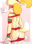  &lt;3 1girl 1girl 2018 animal_crossing anthro ass blush canine clitoris clothing dialogue dog fur furry hair high_res isabelle_(animal_crossing) mammal nintendo nude panties panties_down pussy raydio shih_tzu simple_background smile text underwear video_games white_fur yellow_fur 