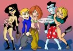 adrena_lynn black_hair black_hole_sun blonde_hair blue_skin boots disney dr._drakken kim_possible kimberly_ann_possible mask pants red_hair ron_stoppable shego shoes topless whip