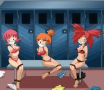 akane_(pokemon) asuna_(pokemon) breasts flannery half_naked huge_breasts kasumi_(pokemon) locker locker_room misty pokemon small_breasts tied_up whitney