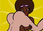 afro anilingus artist_request ass brown_hair dark_skin green_eyes interracial lick licking nude original source_request sunglasses