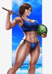 1girl alluring asuka_kazama big_breasts bikini dandon_fuga female_abs kazama_asuka namco tekken tekken_5_dark_resurrection tekken_tag_tournament_2 watermelon