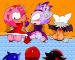 amy_rose ass bat bent_over bigbootyinc blaze_the_cat boots bracelet bubble_butt cat furry gloves hairband knuckles_the_echidna looking_back mooning no_panties pants_down pink_hair purple_hair rouge_the_bat sega shadow_the_hedgehog shiny shiny_skin smile sonic sonic_the_hedgehog sonic_the_hedgehog_(series) white_hair