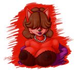  2013 big_areola big_breasts big_lips black_nose bra breasts brown_hair bust canine clothing cute female fox front furry hair hair_over_eyes hidden large_areola lipstick milf mother nipples open_shirt parent purple_lips red_body red_fur shirt smile solo underwear 