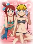  2_females 2_girls 2girls :d :o arm arm_support arms art awa babe bare_arms bare_legs bare_shoulders barefoot blonde blonde_hair blue_eyes blue_gloves blush bra breasts cable choker cleavage collarbone duo elesa feet female female_human female_only fuuro fuuro_(pokemon) gloves green_eyes gym_leader hair headphones human human_only kamitsure kamitsure_(pokemon) legs lingerie looking_at_another midriff multiple_girls navel nintendo open_mouth panties pokemon pokemon_(anime) pokemon_(game) pokemon_black_and_white pokemon_bw red_hair redhead short_hair short_hair_with_long_locks shy side_ponytail sidelocks sitting skyla smile strapless strapless_bra toes underwear yuri 