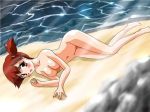  1girl :d alternate_eye_color alternate_hair_color arm arms art artist_request babe bare_arms bare_legs bare_shoulders barefoot beach blush breasts brown_eyes brown_hair collarbone erect_nipples feet full_body gym_leader hairless_pussy humans_of_pokemon kasumi_(pokemon) legs looking_at_viewer lying misty_(pokemon) navel neck nintendo nipples nude ocean on_side open_mouth outside pokemon pokemon_(anime) pokemon_(game) pokemon_frlg pokemon_rgby pussy rock sea shiny shiny_skin short_hair side_ponytail water 