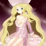  blonde_hair breasts cattleya_(pokemon) hat long_hair nipples panties pokemon robe small_breasts 