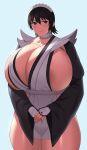  black_eyes black_hair gigantic_breasts iroha iroha_(samurai_spirits) maid maid_headdress maid_uniform nata samurai_spirits 