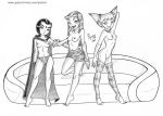  breasts cape dc dcau gloves hairless_pussy jinx long_hair monochrome nipple panties poland_(artist) pussy raven_(dc) short_hair smile starfire stockings teen_titans topless underwear white_background 