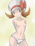  artist_request breasts brown_hair hat kotone_(pokemon) lyra nintendo nipples panties pokemon pokemon_(game) pokemon_hgss small_breasts smile topless underwear white_panties 