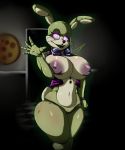  1girl anthro artist_signature ass big_breasts black_lips bottomless bowtie breasts bunny_ears buttons five_nights_at_freddy&#039;s five_nights_at_freddy&#039;s:_help_wanted glowing_eyes hb-viper huge_breasts humanoid humanoid_hands inverted_nipples lagomorph pink_eyes puffy_areola purple_areola purple_clothing pussy rabbit shiny_breasts shiny_skin suit teeth thick_thighs waving whiskers 