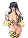 animal_ears black_hair breasts cat_ears cat_tail huge_breasts long_hair nipples pubic_hair see-through solo tail tiger_ears tiger_print 