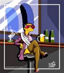  1_girl 1girl female female_only marge_simpson sitting solo stockings sunglasses the_simpsons thighs 