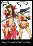aerith_gainsborough angry archangemon black_hair blue_panties blush breasts brown_eyes brown_hair cleavage embarrassed embarrassing final_fantasy final_fantasy_vii fire hairband pink_panties topless torn_clothes torn_clothing wardrobe_malfunction weapon yuffie_kisaragi