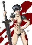 bethany_hawke_(dragon_age) blood blue_eyes bluntkatana dragon_age dragon_age_2 female female_protagonist sword topless weapon