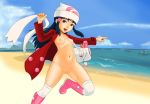  beach breasts dawn erect_nipples hairless_pussy long_hair nipples pokemon pussy small_breasts spread_legs 