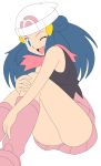  1girl ass blue_eyes blue_hair dawn legs long_hair miniskirt nintendo pokemon skirt smile 
