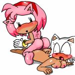 amy_rose ass bat bigbootyinc blush bracelet breasts bubble_butt butt cleavage embarrassing furry gloves green_eyes hairband mooning nipple nude pink_hair rouge_the_bat sega shiny shiny_skin short_hair sonic_*(series) sonic_the_hedgehog_(series) surprise white_hair