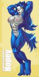 abs adorable anthro arms_up blue_hair bokuman breasts cute hopey_(zaruchen) innocent muscle muscular muscular_female navel nipples nude original original_character pussy tail wolf