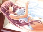 1girl airi_(quilt) ass bustier carnelian dutch_angle game_cg garters hentai lace lingerie long_hair panties pink_hair quilt_(game) red_eyes solo twintails two_side_up underwear white_panties