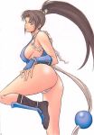  1girl ass bare_shoulders boots breasts brown_hair cameltoe erect_nipples fatal_fury gloves hentai king_of_fighters leg_lift light_skin long_hair momoi_nanabei panties ponytail pretty_well ribbon shiranui_mai sideboob snk solo the_king_of_fighters underwear white_panties 
