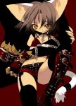  1girl animal_ears blade_(artist) blade_(galaxist) blade_(lovewn) boots brown_hair buckle cat_ears cat_tail chain chains copyright_request garter_belt hentai holding legs looking_at_viewer navel orange_eyes short_hair sitting tail tail_ornament thighhighs 