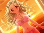 1girl blonde_hair bra brown_eyes dutch_angle game_cg hentai kanami kanami_(quilt) lingerie long_hair nishiwaki_yuri nishiwaki_yuuri panties pink_bra pink_panties quilt_(game) solo sunset underwear underwear_only