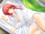1girl as_you_like bed bottomless breasts cleavage closed_eyes dress_shirt hair hentai highres imai_kana imai_kana_(as_you_like) long_hair lying mizuhara_yuu no_pants on_side open_clothes open_shirt panties red_hair shirt sleeping solo underwear white_panties