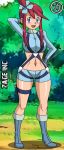 1_girl 1girl alluring blue_eyes clothed creatures_(company) female female_abs female_human female_only fuuro_(pokemon) game_freak gym_leader human humans_of_pokemon kageta looking_at_viewer nintendo outdoor outside pokemon pokemon_(anime) pokemon_(game) pokemon_black_2_&amp;_white_2 pokemon_black_and_white pokemon_bw pokemon_bw2 red_hair skyla_(pokemon) solo standing zage_inc