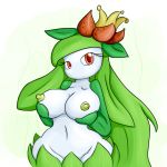  1_girl 1girl breasts female female_only female_pokemon green_hair lilligant long_hair looking_at_viewer mostly_nude multitaskerhege pokemon solo 