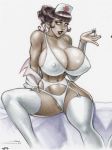  big_breasts breasts hair huge_breasts lipstick milf nipples nurse pussy stockings tan_line victor_rinaldi 