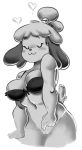 1girl 1girl animal_crossing anthro big_breasts bra breasts canid canine canis closed_eyes clothing domestic_dog furry genitals high_res isabelle_(animal_crossing) lingerie mammal masturbation monochrome nintendo panthera_cantus pussy smile underwear uwu video_games wide_hips 