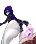 1girl ass big_ass breasts comic_book_character dc_comics eye_contact female_focus female_only kouy leotard looking_at_viewer looking_back purple_eyes purple_hair raven_(dc) shiny_skin solo_female solo_focus superheroine tagme teen teen_titans thick_thighs