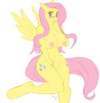 1girl big_breasts blush breasts equine female female_only fluttershy fluttershy_(mlp) friendship_is_magic hasbro horse looking_at_viewer my_little_pony nipples nude phsuke pink_hair pony white_background wings