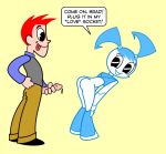  bent_over black_eyes blue_hair bottomless brad_carbunkle cum erection funny jenny_wakeman looking_back manuel_hogflogger my_life_as_a_teenage_robot penis pussy red_hair short_hair smile tongue twin_tails 
