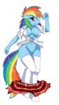 2011 blue_body blue_fur blush breasts cleavage cutie_mark equid equine female friendship_is_magic hair hasbro hooves horse looking_at_viewer my_little_pony pegasus pink_eyes pony pussy rainbow_dash rainbow_dash_(mlp) rainbow_hair rainbow_mane rainbow_tail red_eyes rule_34 shirt skirt sssonic2 standing stockings unbuttoned_shirt white_background wings
