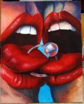  2girls kissing lesbian multiple_girls piercing red_lipstick 