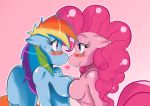  2girls blush breast_press breasts equine female female_only friendship_is_magic hair hasbro heart horse my_little_pony pegasus pink pink_background pinkie_pie playful pony rainbow_dash smile sssonic2 wings yuri 