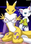  2girls areolae ass bed bedroom big_breasts blue_eyes breasts cat claws crossover digihentai digimon erect_nipples fox furry gatomon gloves grin mature multiple_girls no_sex nude paws posing pussy renamon ring room serious sideboob small_breast spread_legs staring tail tattoo uncensored vaginal vixen whiskers white_fur white_skin yellow_fur yellow_skin young 