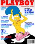  armpit barcode blue_hair breasts cartoon_avenger magazine_cover marge_simpson pearls playboy playboy_logo shaved_pussy the_simpsons thigh_high_boots yellow_skin 