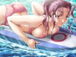  anime big_breasts bikini breasts eyebrows eyelashes hentai mature panties pink_eyes pink_panties pool purple_hair water 