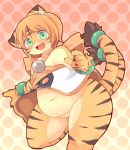  blonde_hair blush bottomless chubby feline female furry green_eyes hair looking_at_viewer mcdonnell-douglas overweight skimpy solo standing tiger 