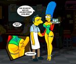  ass ass_pinch barney_gumble breasts cleavage elbow_gloves high_heels homer_simpson lenny_leonard marge_simpson moe_szyslak pearls smile the_simpsons yellow_skin 
