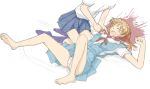  2girls ass barefoot clenched_hand closed_eyes crotch feet hair legs lying multiple_girls on_back open_mouth panties pleated_skirt school_uniform screaming shouting simple_background skirt soles spread_legs struggle struggling tears toes underwear upskirt white_background white_panties 
