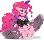 1girl :p anthro blue_eyes blush breasts cutie_mark earth_pony equid equine female female_only friendship_is_magic hasbro horse my_little_pony pink_body pink_fur pinkamena_(mlp) pinkie_pie pinkie_pie_(mlp) plain_background pony presenting pussy solo sssonic2 torn_clothes white_background