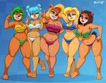 1girl 2019 3_toes 5girls abs ami_bandicoot animal_ears animal_tail anthro arm_up armpits arms_behind_head bandicoot biceps big_breasts bikini bimbo black_nose blonde blonde_hair blue_background blue_bikini blue_eyes blue_hair blue_swimsuit bows breasts brown_hair chubby cleavage clothing crash_(series) crash_bandicoot_(series) crash_team_racing crash_team_racing_nitro-fueled curvy dated double_bun ear_piercing eyelashes eyeshadow female_only fit fit_female flexing fully_clothed furry furry_only green_bikini_bottom green_bikini_top green_eyes green_hair grin group hair_bows hair_ribbons hairbows half-closed_eyes hand_on_hip hands_behind_head high_res huge_breasts imadeej isabella_bandicoot legs lineup lips lipstick liz_bandicoot long_hair looking_at_viewer mammal marsupial medium_breasts medium_hair megumi_bandicoot mole mole_above_mouth multiple_females multiple_girls muscle muscular muscular_female muscular_legs naughty_dog navel one_eye_closed orange_fur piercing pink_bikini pink_lipstick pink_swimsuit purple_bikini_bottom purple_eyes purple_lipstick red_eyes red_lipstick ribbons sexually_suggestive shiny_clothes shiny_fur shiny_hair short_hair short_tail short_twintails side-tie_bikini signature smile sony_corporation sony_interactive_entertainment standing swimsuit tail take_your_pick tawna_bandicoot teeth text thick_thighs twin_tails v video_game video_games voluptuous white_bikini white_bow white_ribbon white_swimsuit wide_hips wink winking yellow_bikini_top yellow_fur 