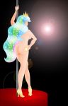 alex_layer ass friendship_is_magic high_heels jewelry long_hair multicolored_hair my_little_pony nude princess_celestia strip stripper_pole sun tattoo